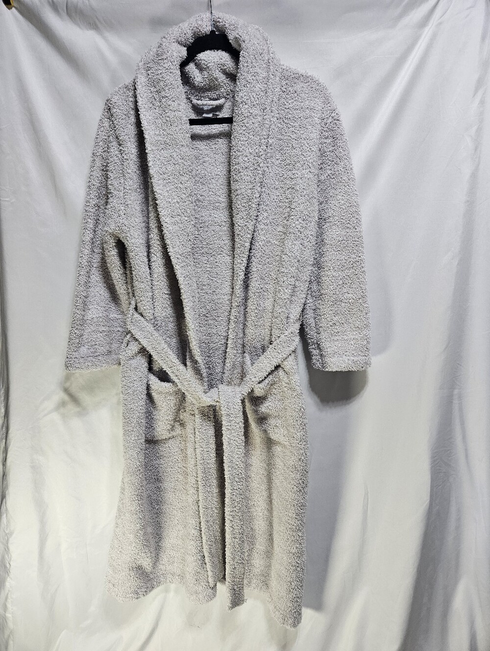 Barefoot Dreams CozyChic Long Hooded Robe Oatmeal Tie Waist Spa Lounge Size 1